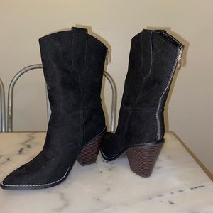 Black “cowboy” mid shin boots never worn